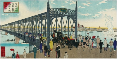 井上安治《東京名所従吾妻橋水雷火遠望之図》 1888（明治21年）　ボストン美術館 Jean S. and Frederic A. Sharf Collection　 2000.395a-c Photograph ©2015 Museum of Fine Arts, Boston.