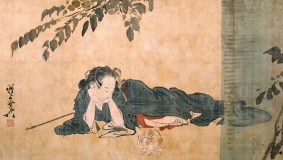 《横たわる美人と猫》河鍋暁斎記念美術館蔵（前期展示）