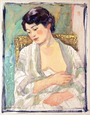 《婦人像》1918年頃 水彩・鉛筆・紙　大川美術館所蔵