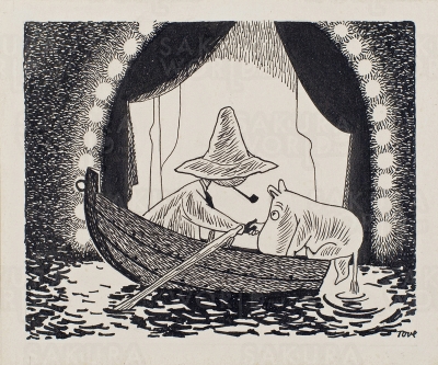 「ムーミン谷の夏まつり」　挿絵、インク　１９５４年 © Moomin Characters ™ Tampere Art Museum Moominvalley
