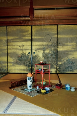 煎茶具取り合わせ・売茶流（襖絵：山本梅逸）