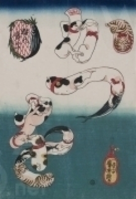 歌川国芳「 猫の当字 かつを」 天保14年（1843） 個人蔵