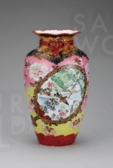 上絵花鳥図花瓶松村九助（名古屋絵付）