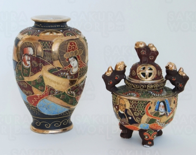 上絵金彩人物図花瓶・香炉（名古屋薩摩）